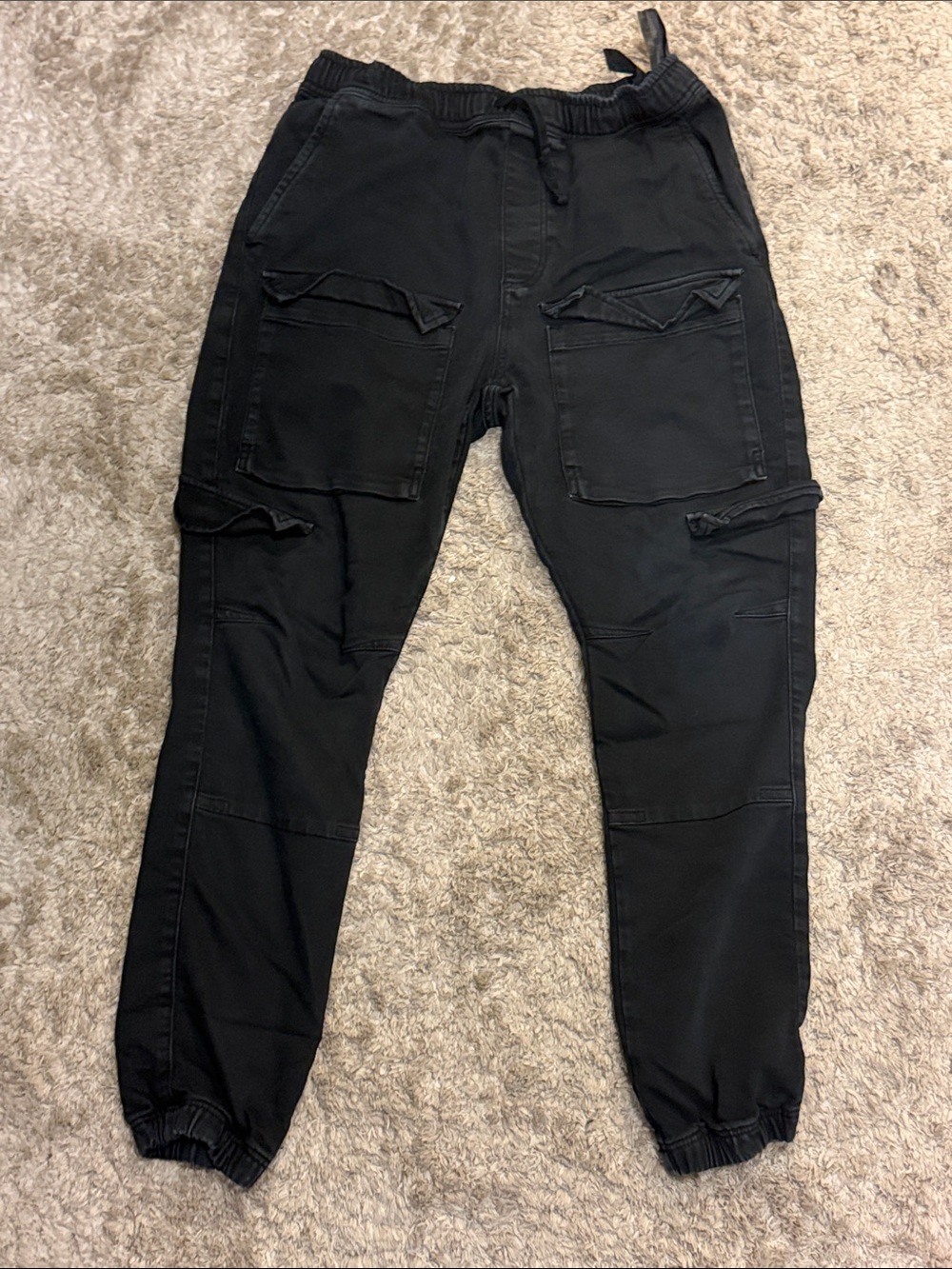 Men's ZARA Black Cargo Jogger Pants - Elastic Waist & Ankle (size medium)